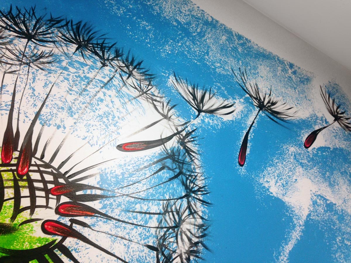 Dandelion mural in an office interior